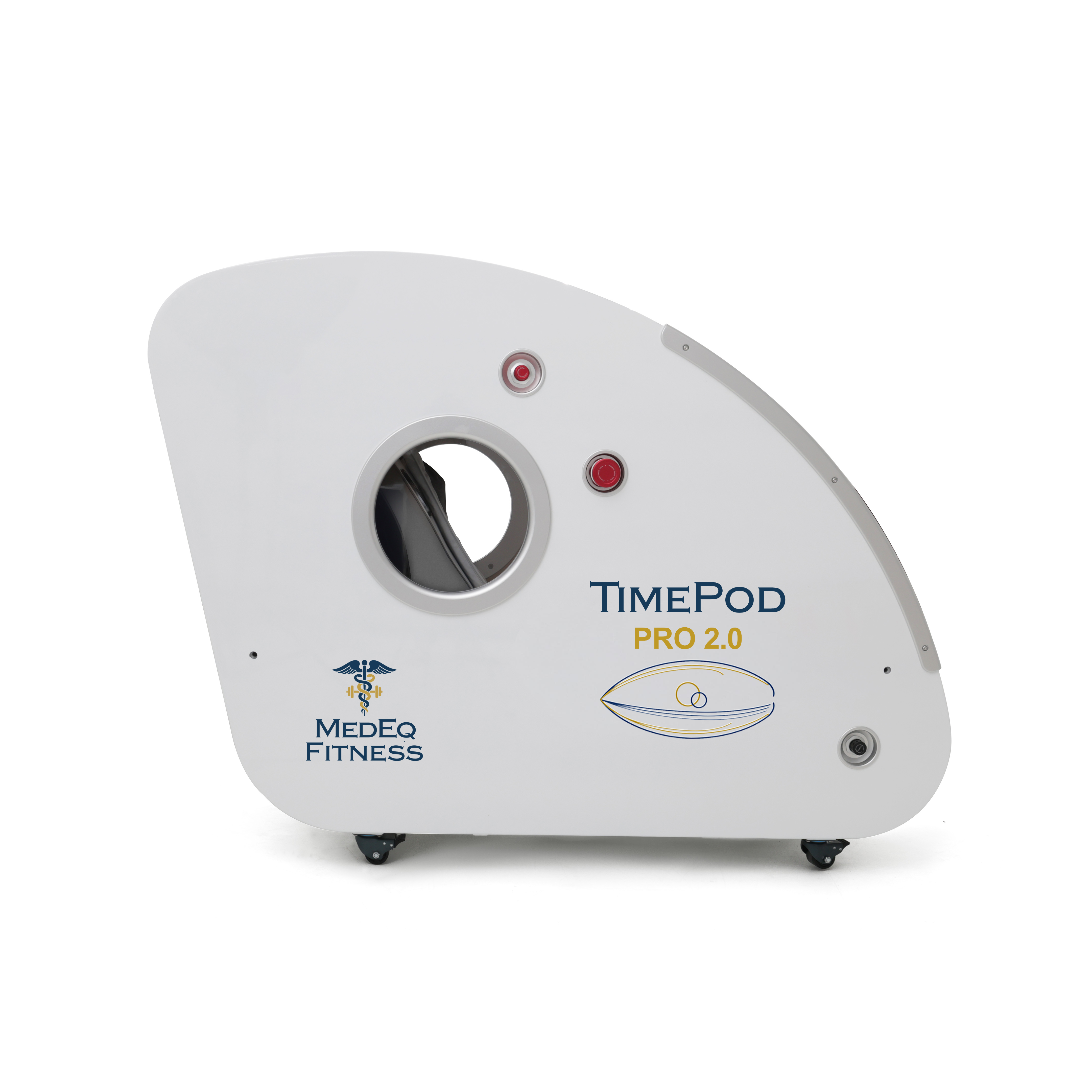 White device labeled 'TimePod Pro 2.0' with MedEq Fitness branding on a white background