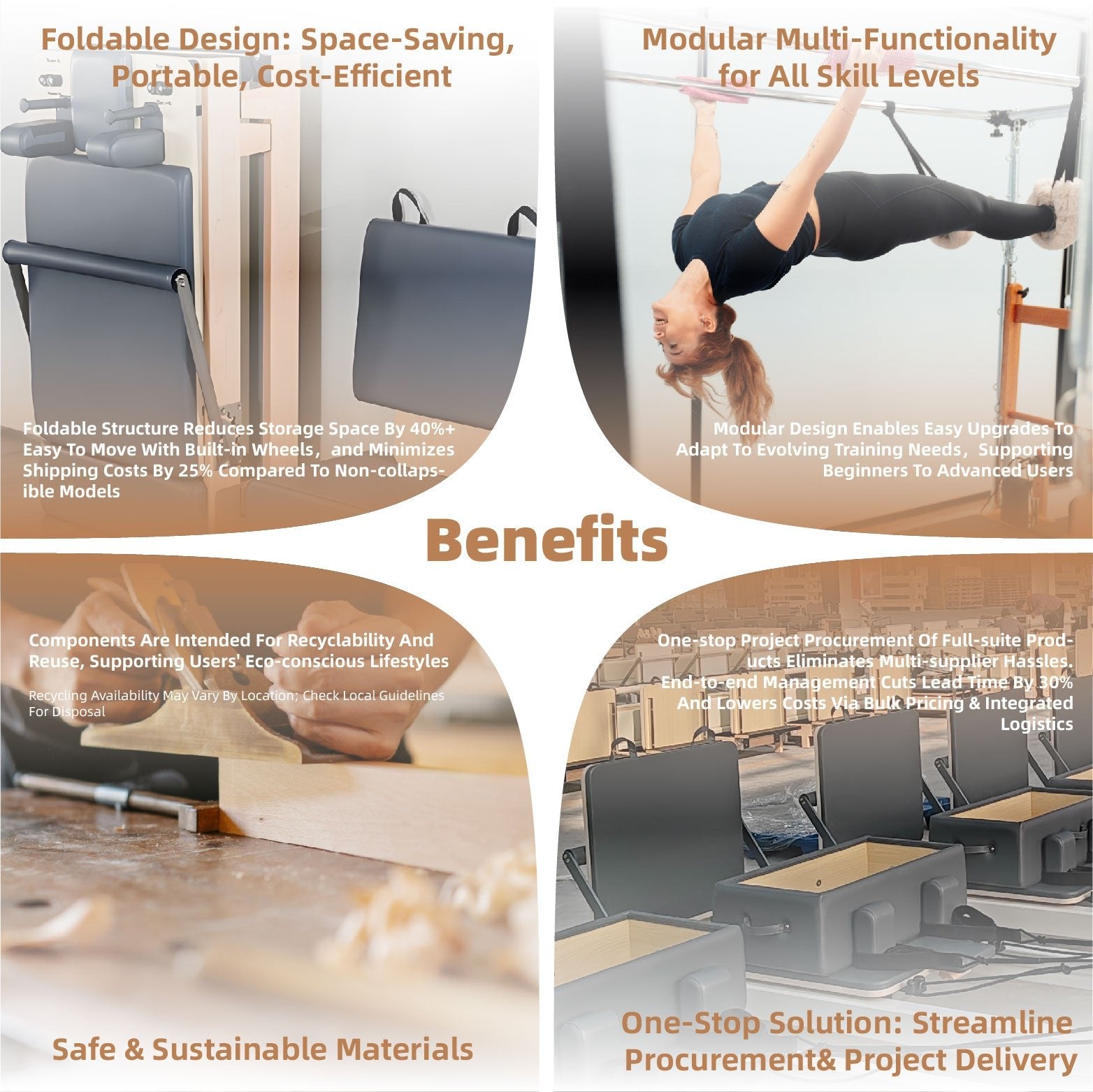 Folding Professional Solid Wood Pilates Reformer - MedEq Fitness