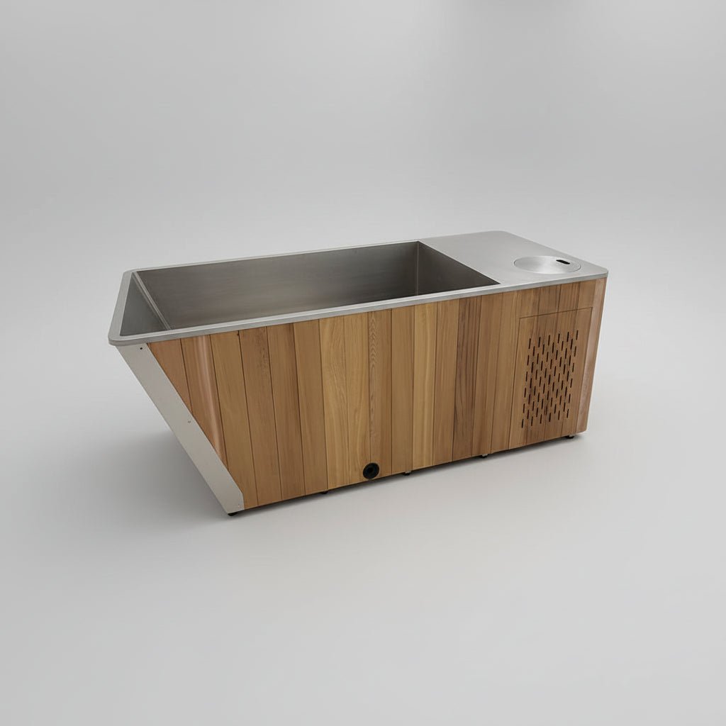 Wood/Stainless Steel Plunge Pool With Integrated Chiller/Heater - MedEq Fitness
